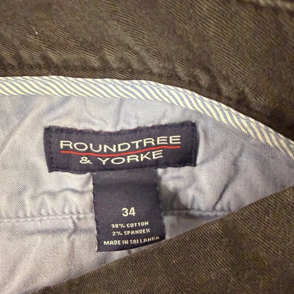 Roundtree & Yorke Mens Black Chino Shorts Cotton Stretch Size 34 Flat Front